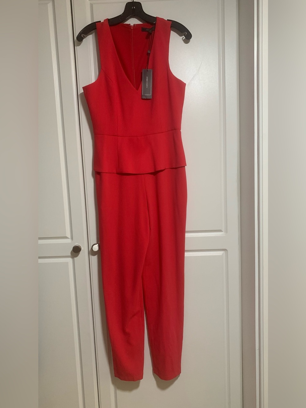 NWT BCBGMaxAzria Red Sleeveless V-Neck Peplum Jumpsuit